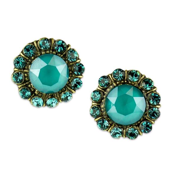 Anne Koplik Jewelry - Anne Koplik Antique Brass Green Crystal Mila Princess Stud Post Earrings NEW